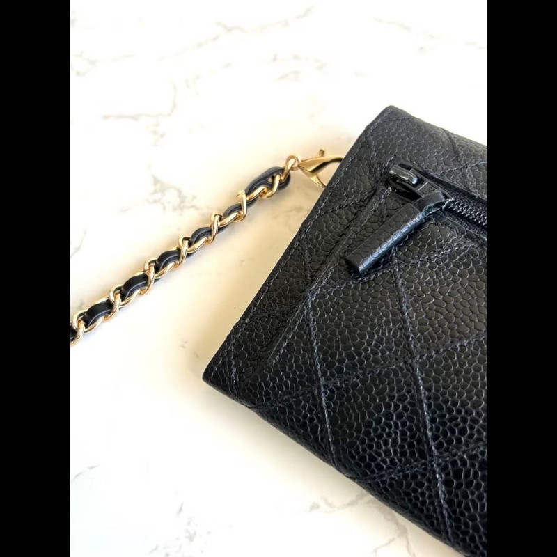 【LA LUNE】中古包 Chanel黑色魚子醬信封包 斜背包 單肩包 側背包 二手包-8