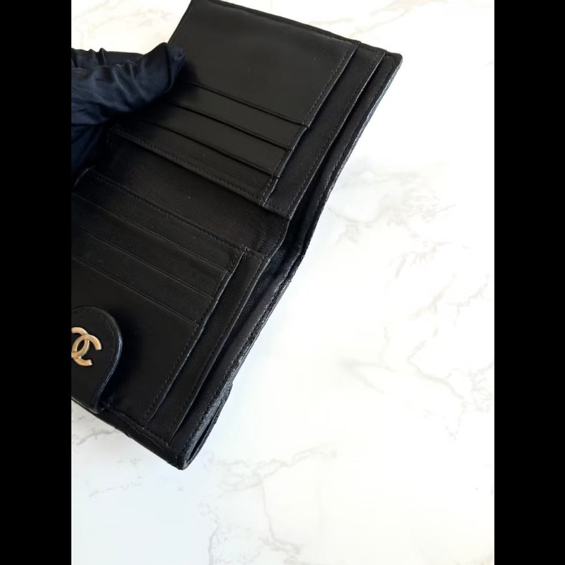 【LA LUNE】中古二手Chanel雙面小羊皮革黑色短夾小銀包零錢手袋-3