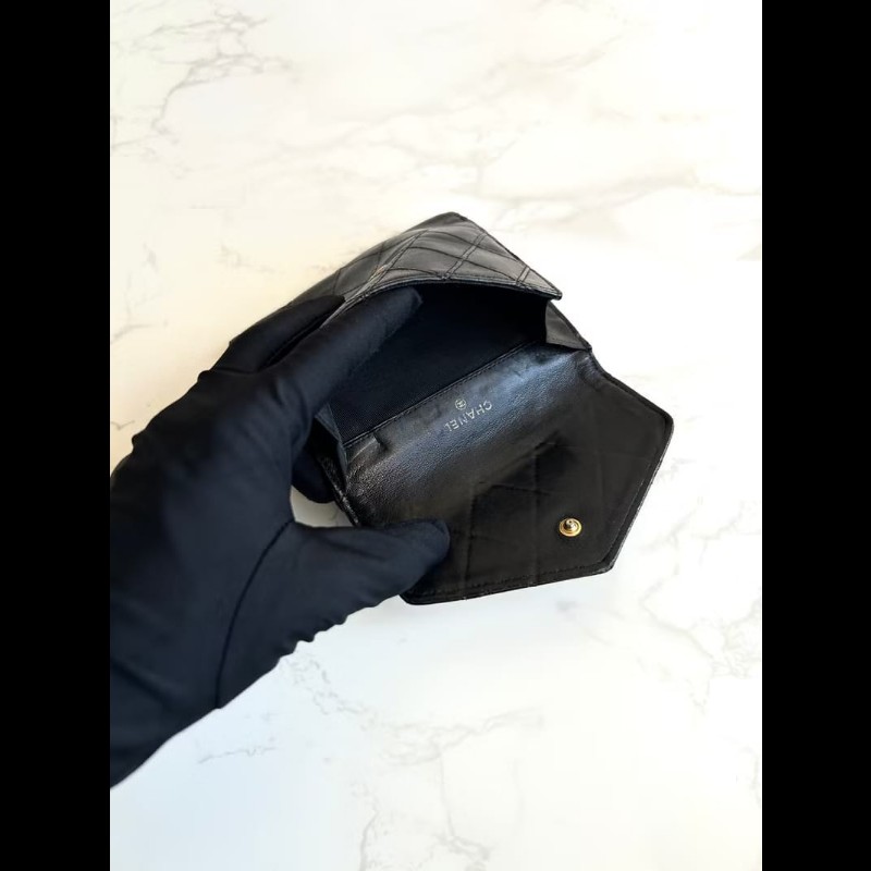 【LA LUNE】中古二手Chanel雙面小羊皮革黑色短夾小銀包零錢手袋-8