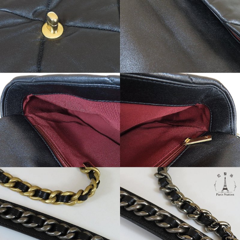 【巴黎站二手名牌專賣店】＊現貨＊CHANEL 香奈兒 真品＊黑色菱格紋羊皮19系列金釦26手提斜背包-6