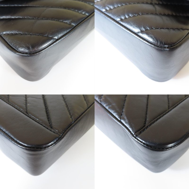 【巴黎站二手名牌專賣店】＊現貨＊CHANEL 香奈兒 真品＊黑色山形紋羊皮金色雙C提把金鏈肩背包-4