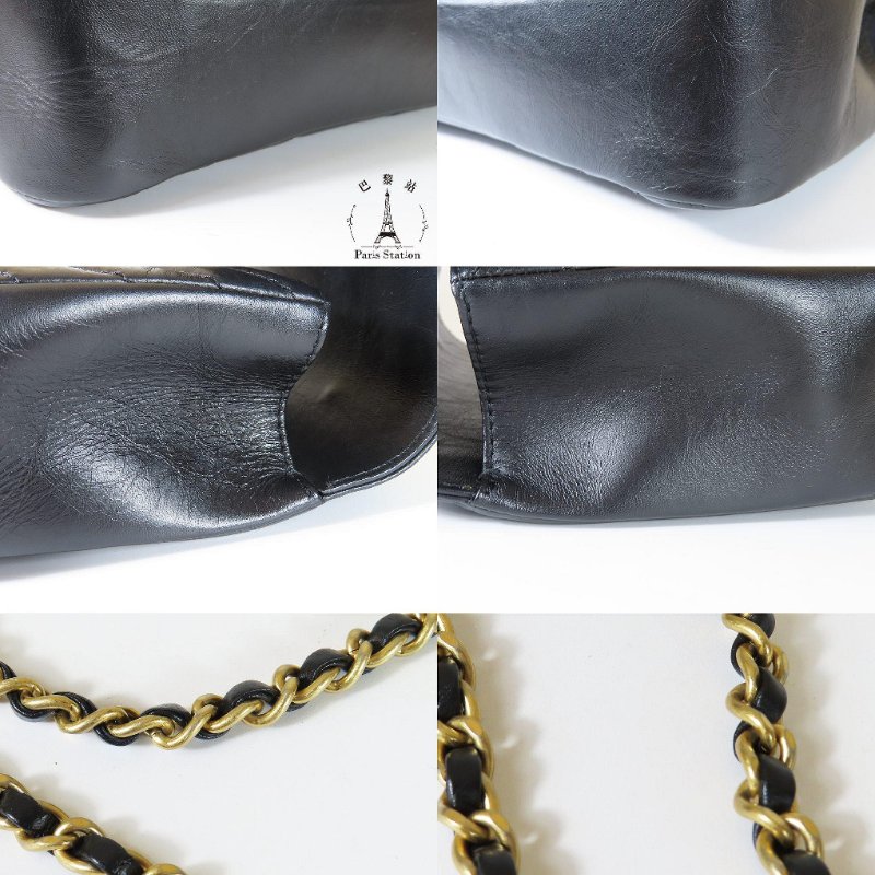 【巴黎站二手名牌專賣店】＊現貨＊CHANEL 香奈兒 真品＊黑色山形紋羊皮金色雙C提把金鏈肩背包-8