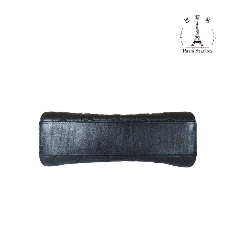 【巴黎站二手名牌專賣店】＊現貨＊CHANEL 香奈兒 真品＊黑色菱格紋皺褶小羊皮金色雙C手提把皮穿鏈肩背包-2