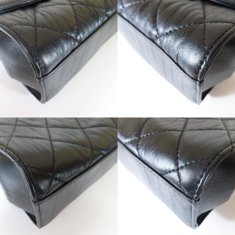 【巴黎站二手名牌專賣店】＊現貨＊CHANEL 香奈兒 真品＊黑色菱格紋皺褶小羊皮金色雙C手提把皮穿鏈肩背包-4