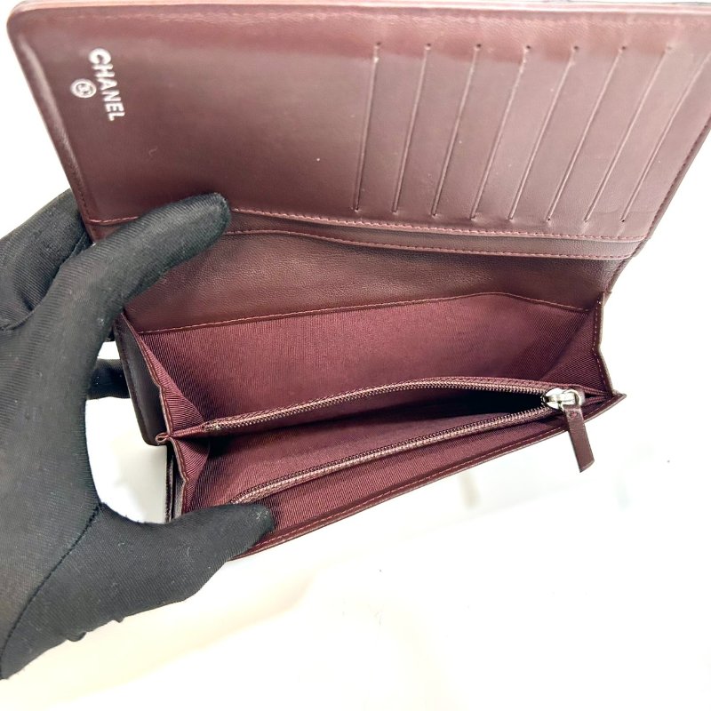 Chanel黑色銀雙C LOGO羊皮對開8卡長夾A31509-8