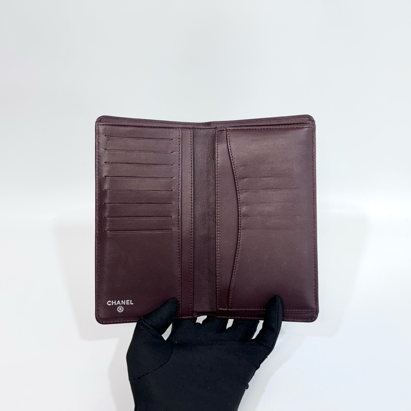 Chanel黑色銀雙C LOGO羊皮對開8卡長夾A31509-5