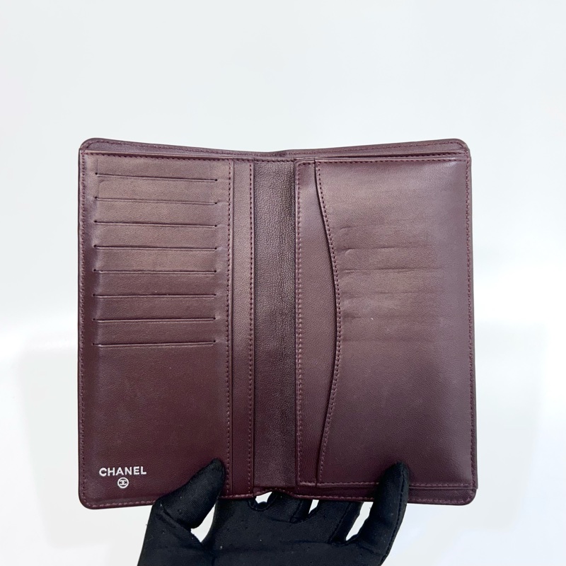 Chanel黑色銀雙C LOGO羊皮對開8卡長夾A31509-10