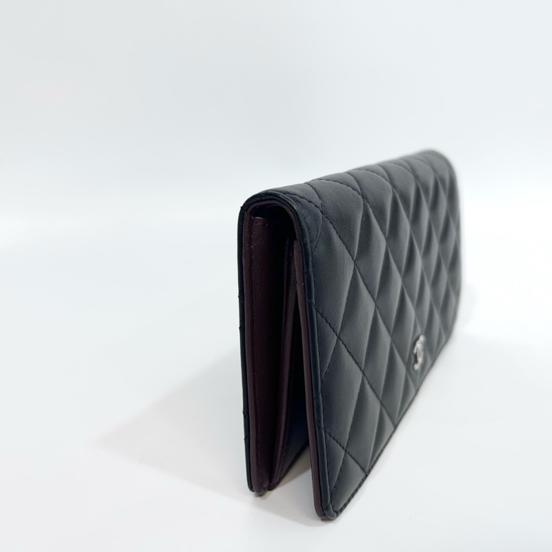 Chanel黑色銀雙C LOGO羊皮對開8卡長夾A31509-12