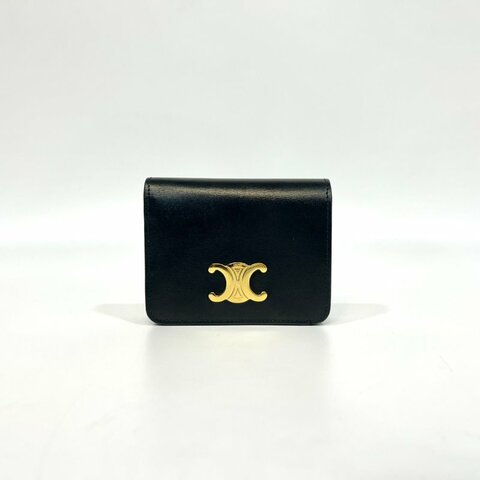 CELINE黑金牛皮TRIOMPHE下蓋短夾10K623DPV