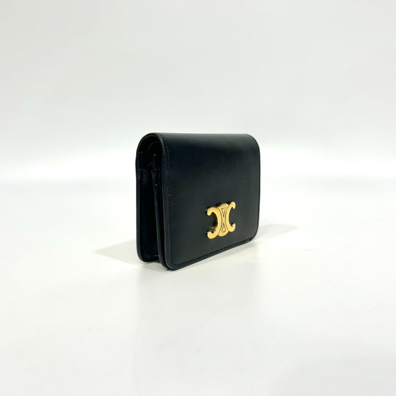 CELINE黑金牛皮TRIOMPHE下蓋短夾10K623DPV-3