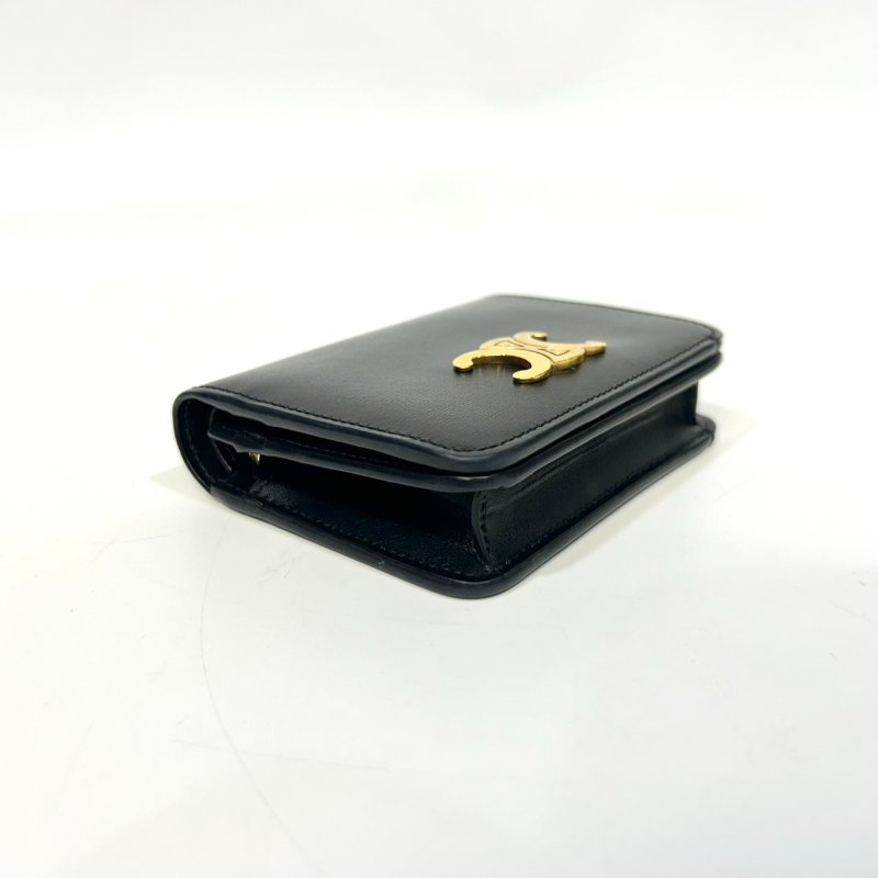 CELINE黑金牛皮TRIOMPHE下蓋短夾10K623DPV-4