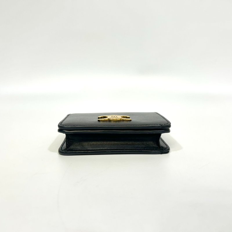 CELINE黑金牛皮TRIOMPHE下蓋短夾10K623DPV-6