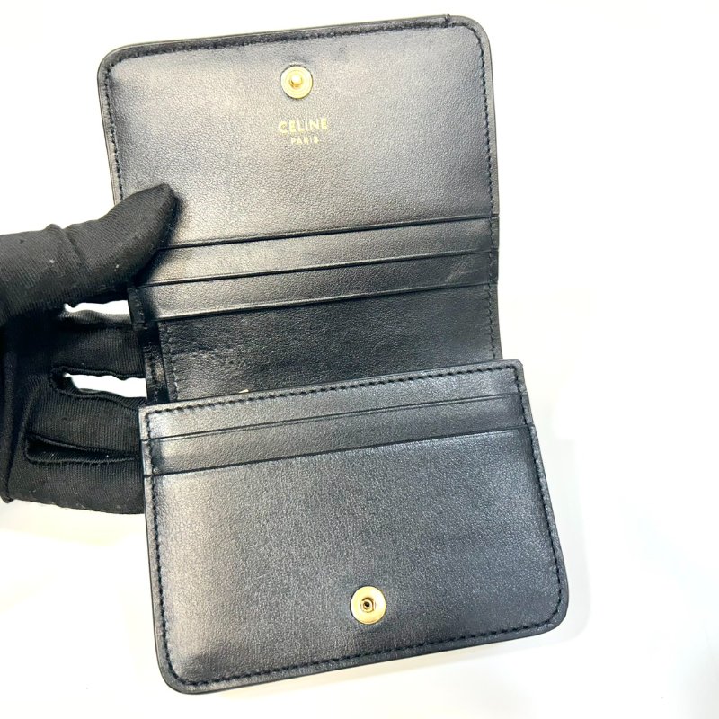 CELINE黑金牛皮TRIOMPHE下蓋短夾10K623DPV-12
