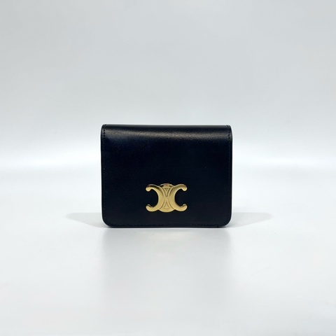 CELINE黑金牛皮TRIOMPHE下蓋短夾10K623DPV