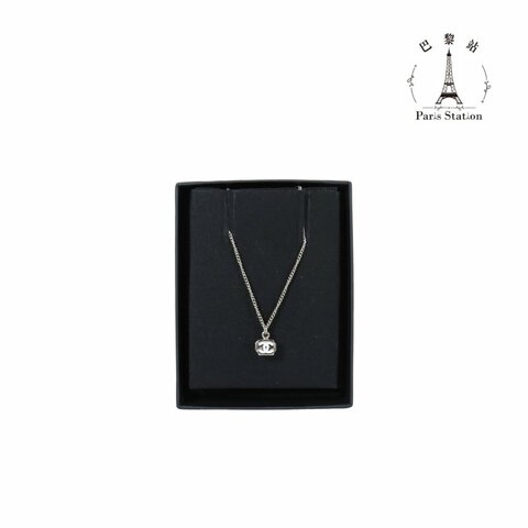 【巴黎站二手名牌專賣店】＊現貨＊CHANEL 香奈兒 真品＊銀色鑲鑽方塊白色雙C項鍊