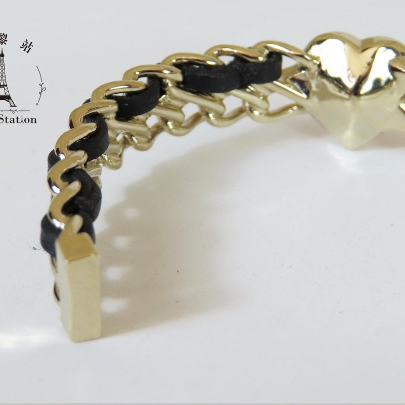 【巴黎站二手名牌專賣店】＊現貨＊CHANEL 香奈兒 真品＊粉色愛心水晶珍珠CC皮穿鏈淡金手環 手鐲-2