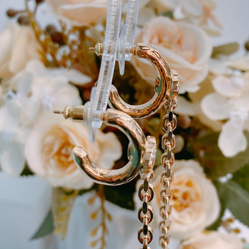 MS0392 Chanel 香奈兒 掛耳式 耳環 水鑽 金色 垂吊 CC Logo Circle Earrings With Ear Cuffs Crystal x GHW-5