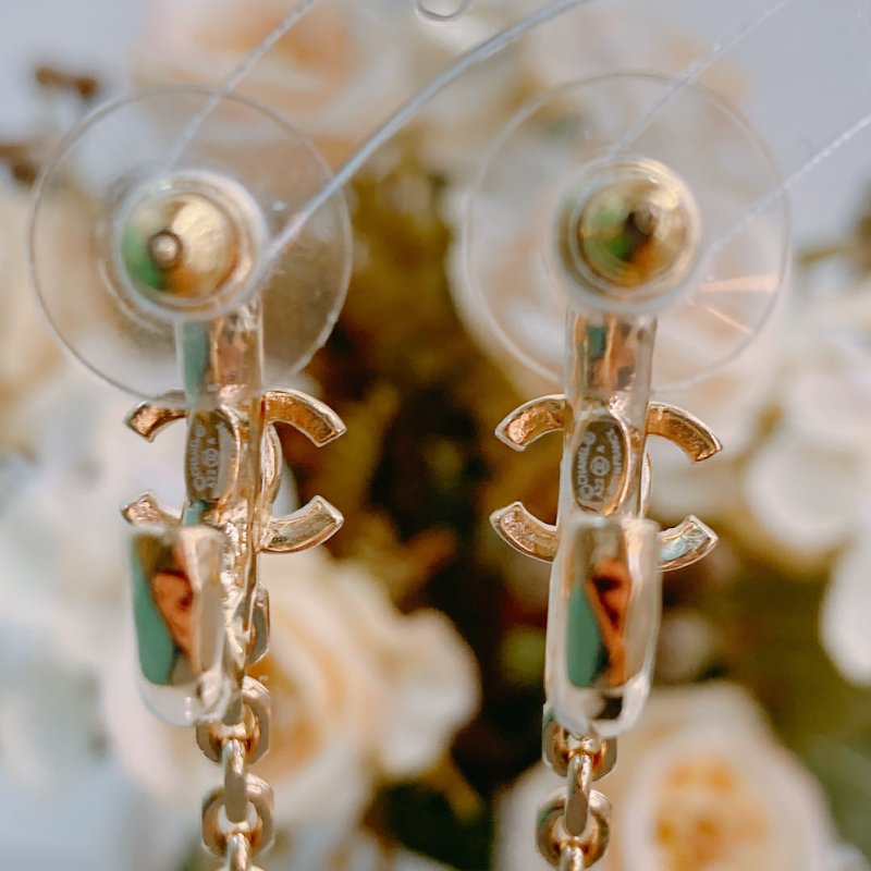 MS0392 Chanel 香奈兒 掛耳式 耳環 水鑽 金色 垂吊 CC Logo Circle Earrings With Ear Cuffs Crystal x GHW-6