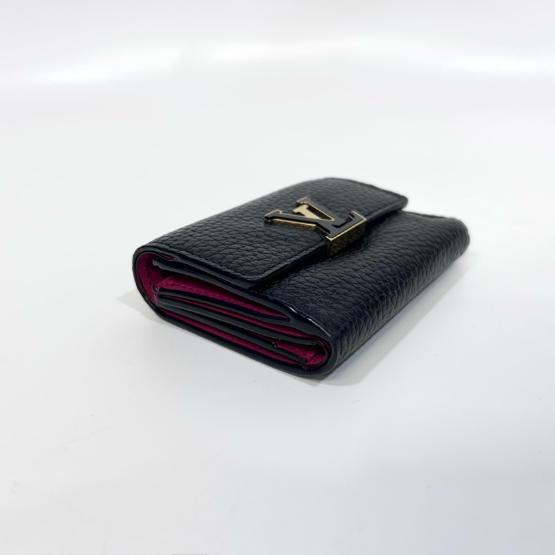 LV黑色牛皮拚桃粉內裡金釦Capucines XS三折短夾M68587-13