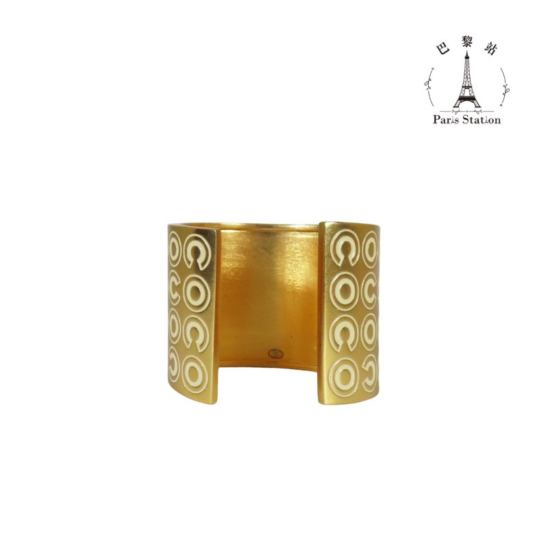 【巴黎站二手名牌專賣店】＊現貨＊CHANEL 香奈兒 真品＊金色金屬白色琺瑯COCO手鐲 寬手環-1