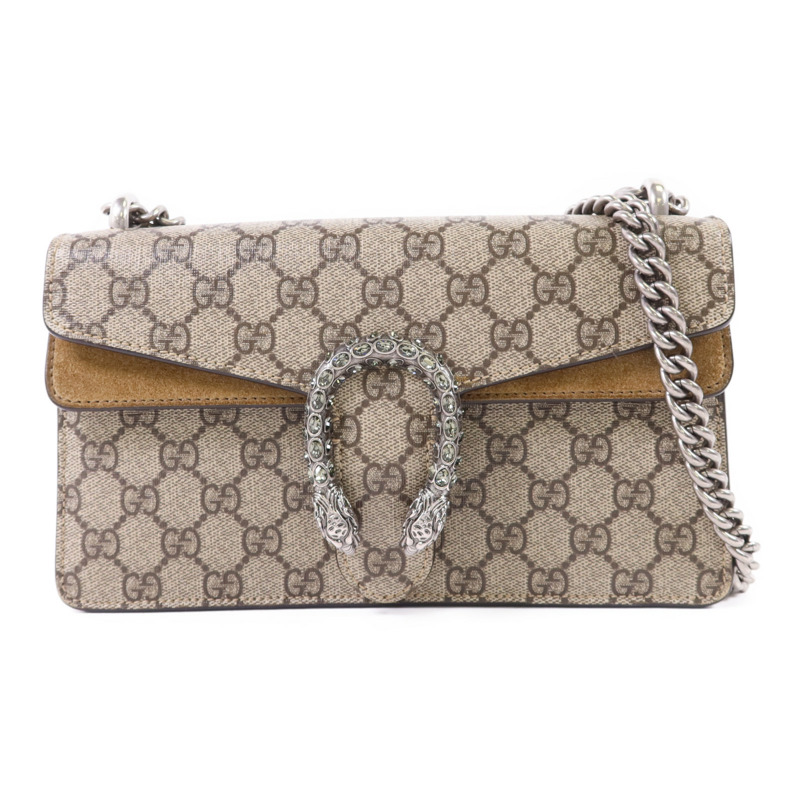GUCCI 塗層帆布Dionysus Shoulder Bag銀扣鏈帶肩背袋-0