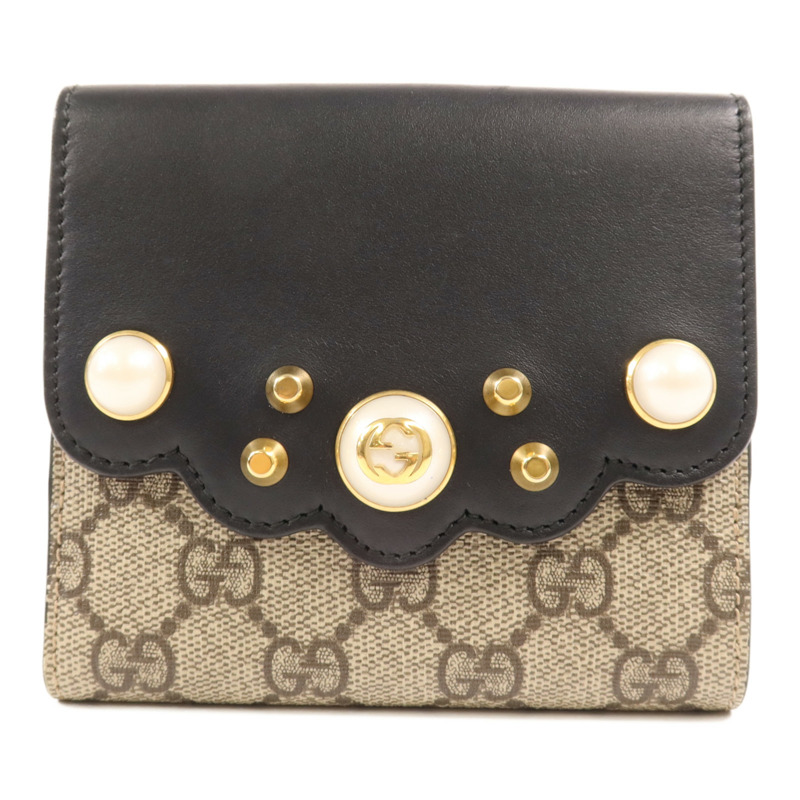 GUCCI 塗層帆布/牛皮皮革GG Supreme Wallet金扣錢包-0