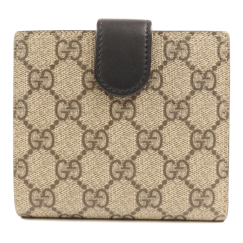 GUCCI 塗層帆布/牛皮皮革GG Supreme Wallet金扣錢包-1