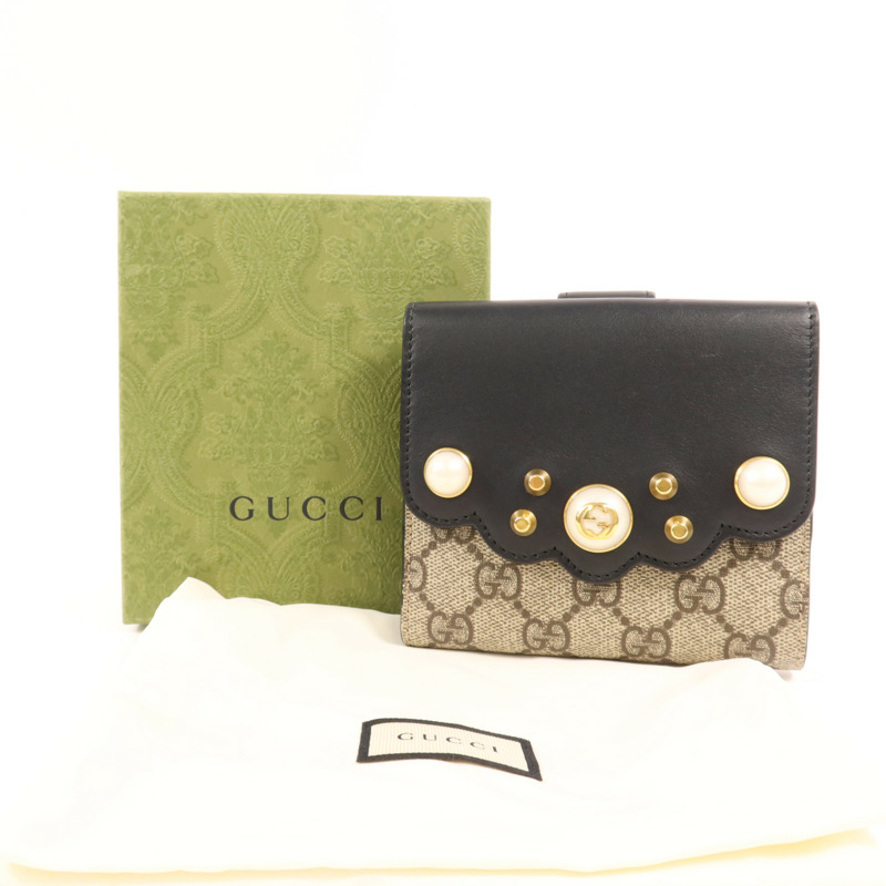 GUCCI 塗層帆布/牛皮皮革GG Supreme Wallet金扣錢包-13