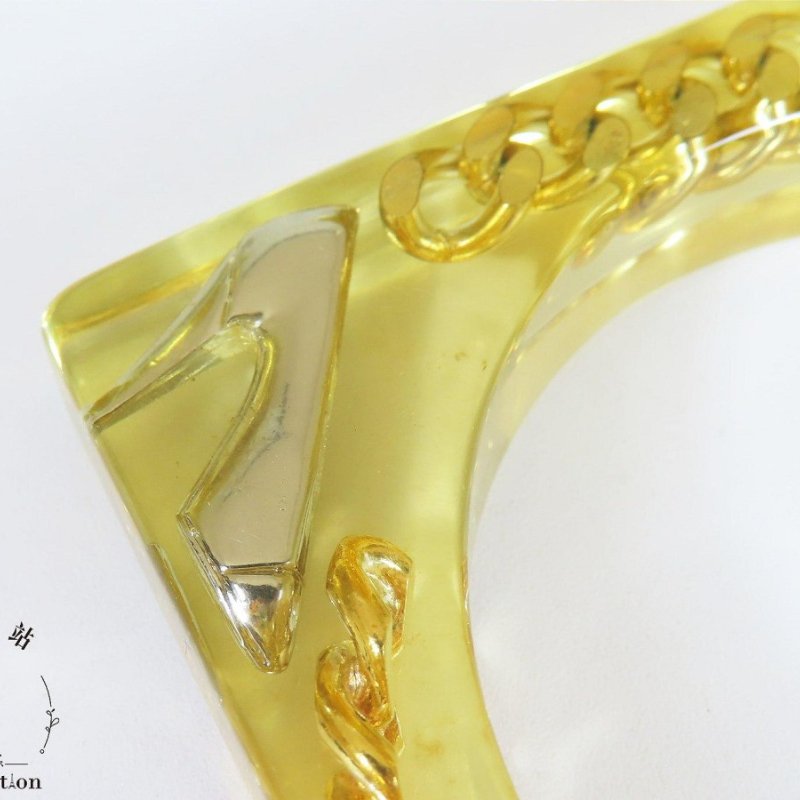 【巴黎站二手名牌專賣店】＊現貨＊CHANEL 香奈兒 真品＊1997復古款壓克力金色銀色五金方形手鐲-4