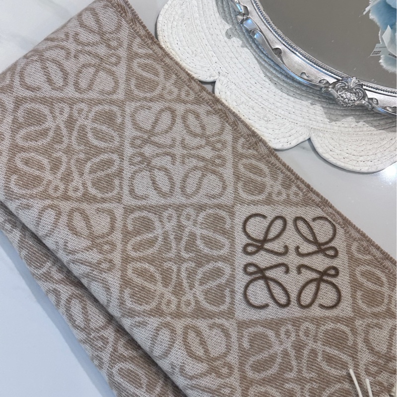 LOEWE Anagram scarf 羊絨羊毛頸巾奶茶色 米色-6