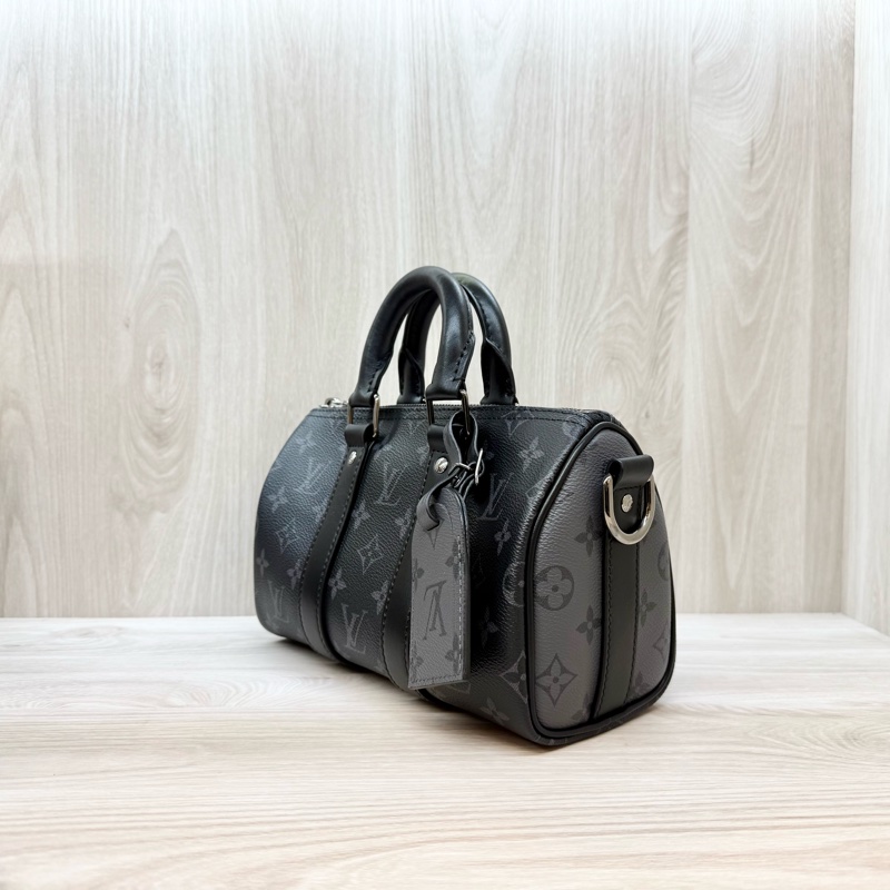 LV黑花銀釦Keepall 25手提斜背包M46271-2