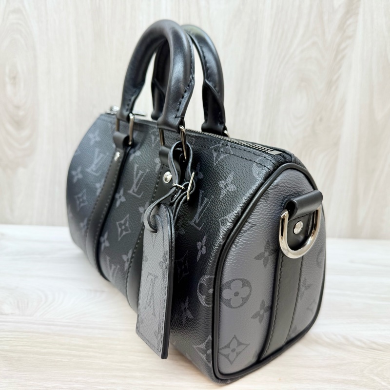 LV黑花銀釦Keepall 25手提斜背包M46271-3