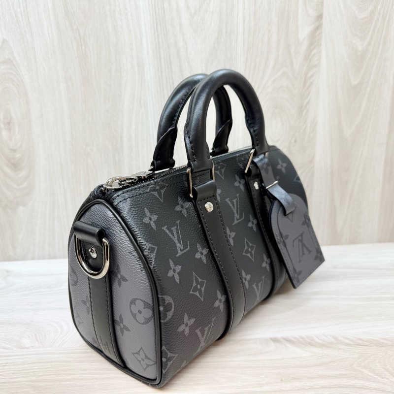 LV黑花銀釦Keepall 25手提斜背包M46271-7