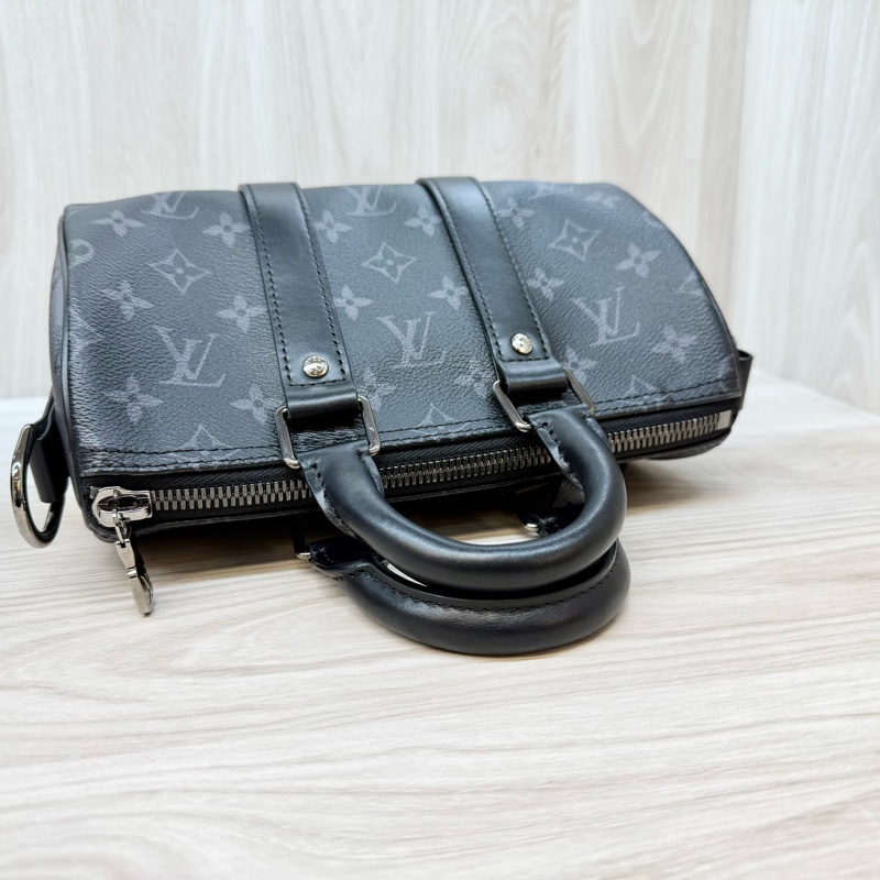 LV黑花銀釦Keepall 25手提斜背包M46271-10