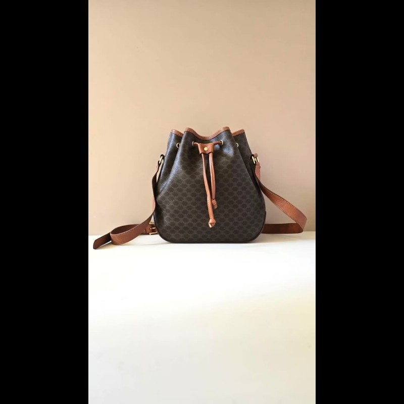 【LA LUNE】絕版古董包 Celine老花中古水桶包 單肩包 皮革包 斜背復古二手-0