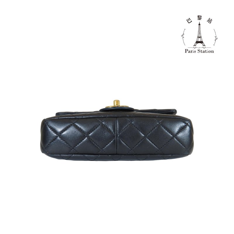 【巴黎站二手名牌專賣店】＊現貨＊CHANEL 香奈兒 真品＊黑色菱格紋羊皮金色雙C 20CM鏈包-2