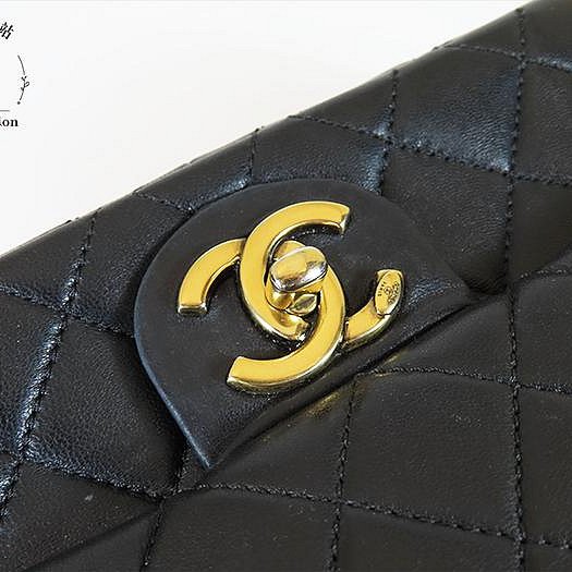 【巴黎站二手名牌專賣店】＊現貨＊CHANEL 香奈兒 真品＊黑色菱格紋羊皮金色雙C 20CM鏈包-4