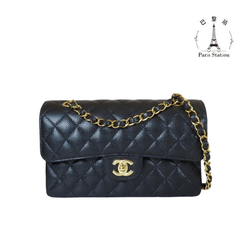 【巴黎站二手名牌專賣店】＊全新現貨＊CHANEL香奈兒真品＊黑菱格荔枝紋牛皮金雙C COCO 23肩背包-0