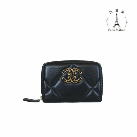 【巴黎站二手名牌專賣店】＊現貨＊CHANEL香奈兒真品＊黑色19拉鍊吐司包零錢包卡包