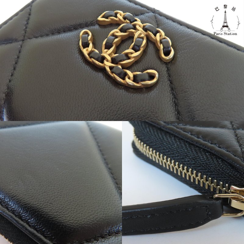 【巴黎站二手名牌專賣店】＊現貨＊CHANEL香奈兒真品＊黑色19拉鍊吐司包零錢包卡包-5