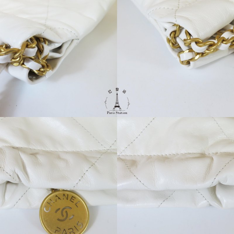 【巴黎站二手名牌專賣店】*現貨*CHANEL香奈兒真品*奶白色小牛皮MINI 22BAG金鏈兩用斜背包-5