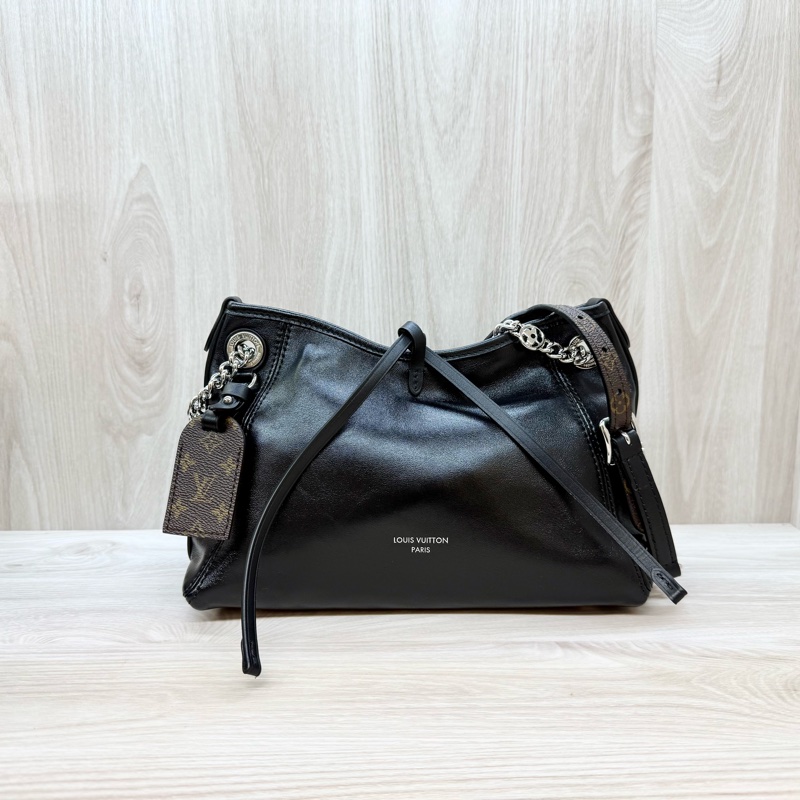 LV黑銀羊皮CarryAll Vibe BB肩側背包M12888-0