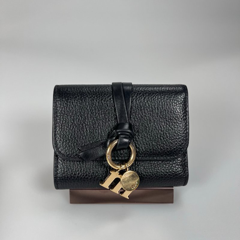 CHLOE 黑皮革釦式短夾-0