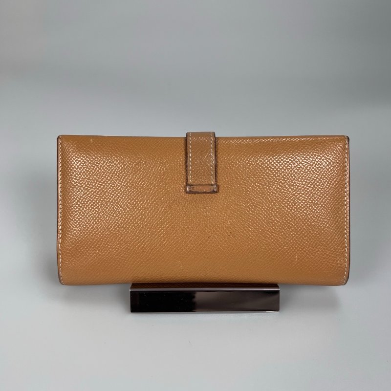 HERMES □K刻 棕色銀扣BEARN三折長夾-1