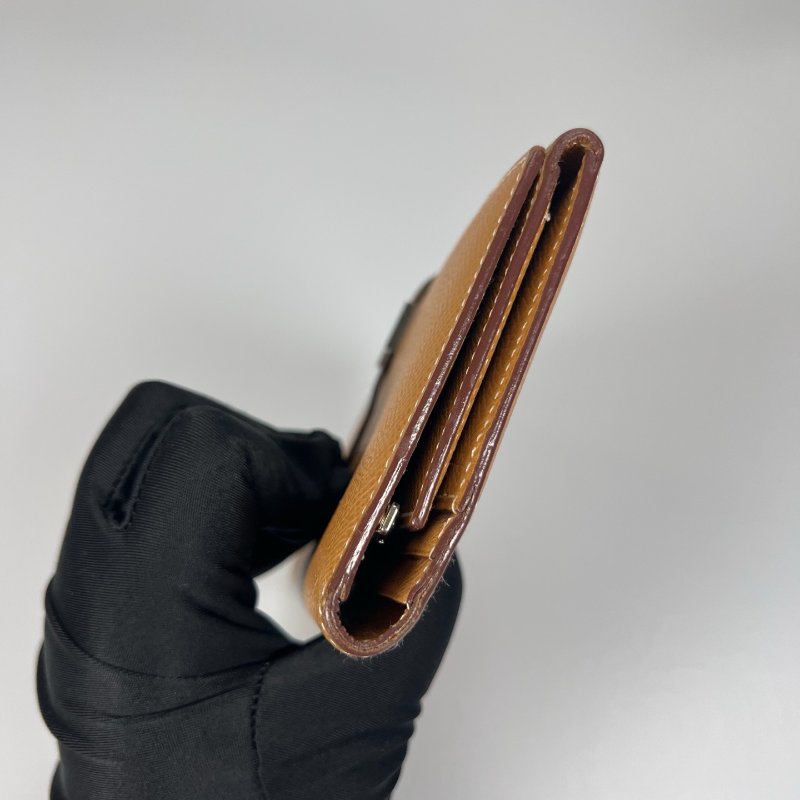 HERMES □K刻 棕色銀扣BEARN三折長夾-2