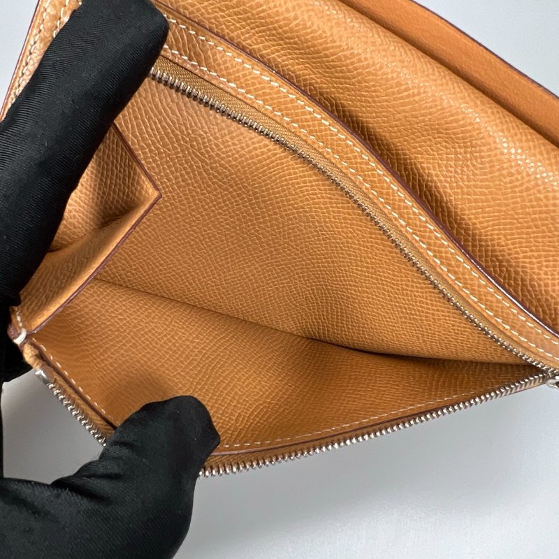 HERMES □K刻 棕色銀扣BEARN三折長夾-6