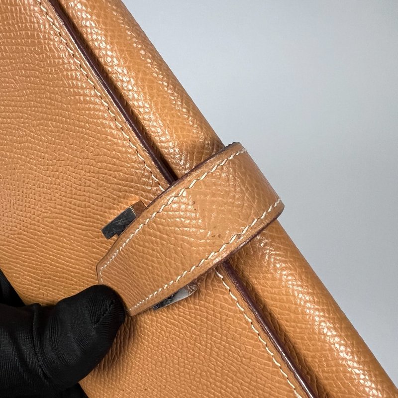 HERMES □K刻 棕色銀扣BEARN三折長夾-10
