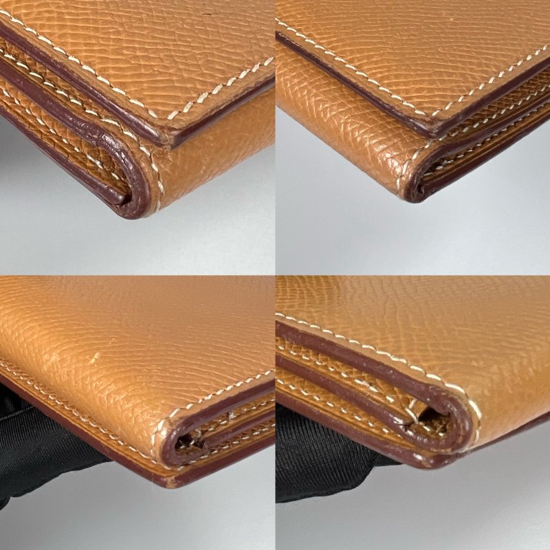 HERMES □K刻 棕色銀扣BEARN三折長夾-12