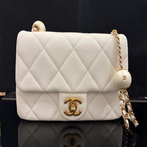 Chanel 白羊皮霧金珍珠湯圓肩斜背包AS4861