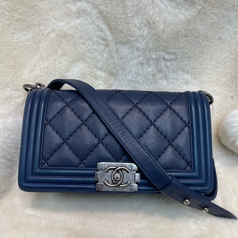 Chanel 香奈兒 Le boy 藍色做舊銀扣 25cm XB259